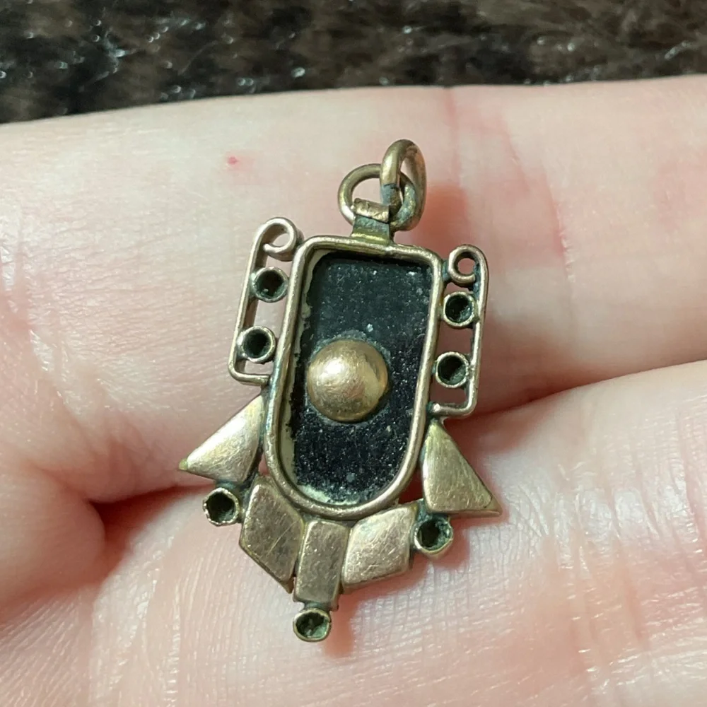 Antique Black Mourning Necklace Pendant Charm with Seed Pearl Memento Mori